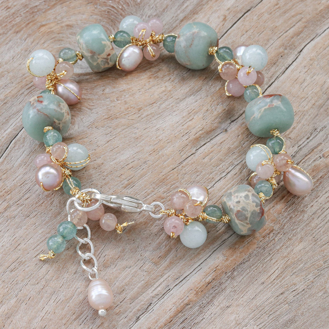 Cultured Pearl and Jasper Beaded Bracelet - Pastel Mood