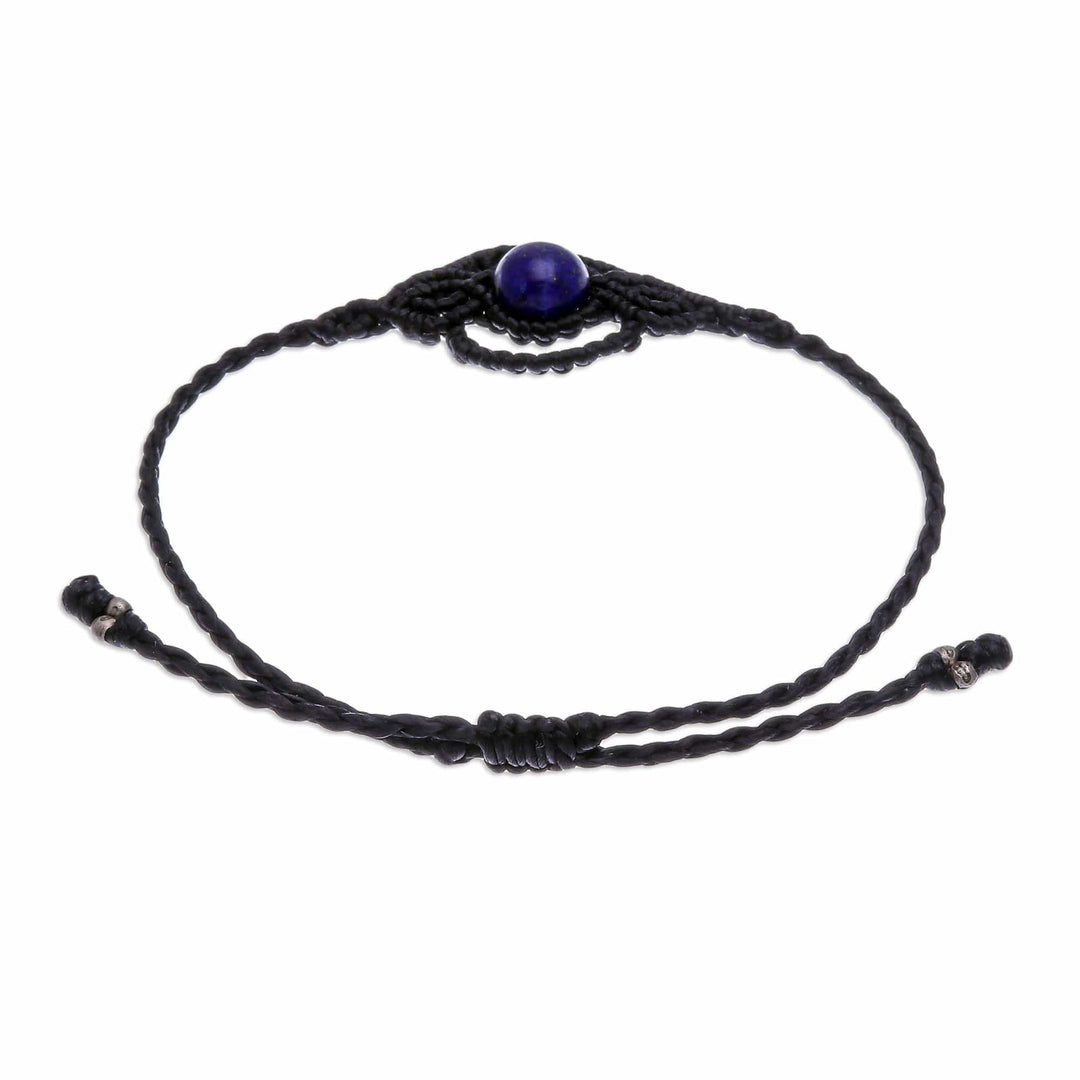 Black Macrame Bracelet with Lapis Lazuli Stone from Thailand - Cool Boho