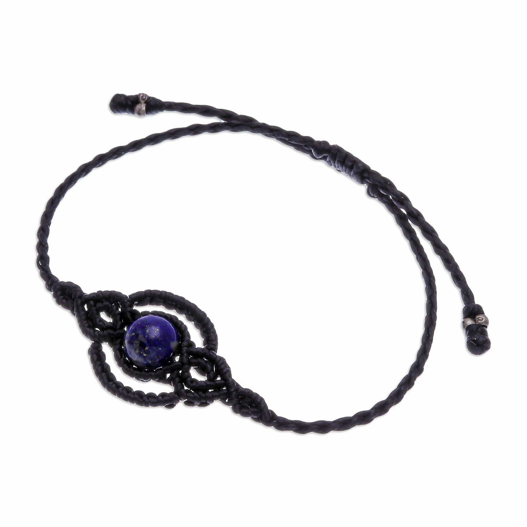 Black Macrame Bracelet with Lapis Lazuli Stone from Thailand - Cool Boho