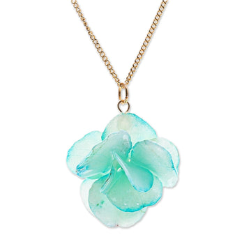 Gold-Accented Hydrangea Petal Pendant Necklace - Sea Hydrangea