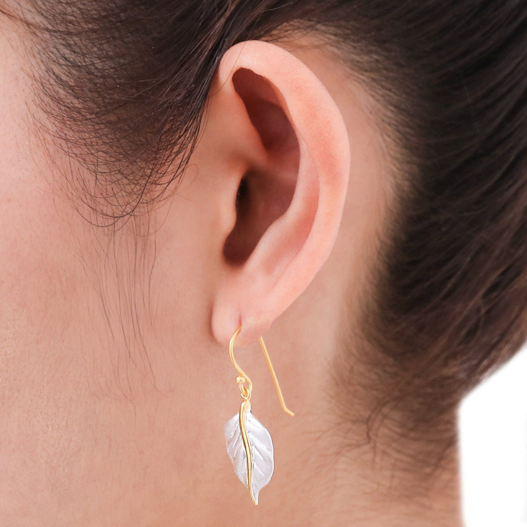 Gold-Accented Dangle Earrings with Leaf Motif - Natural Law