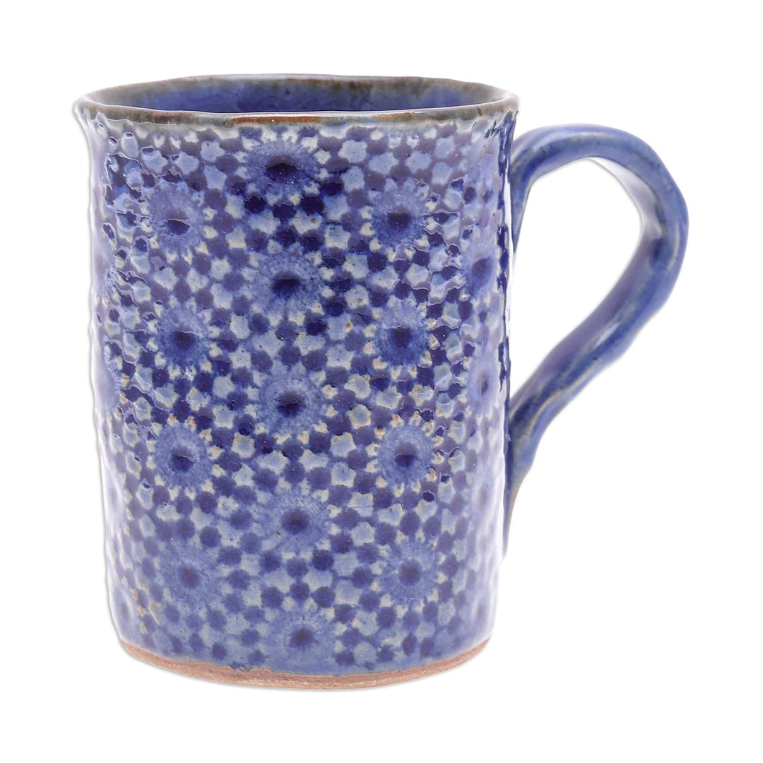 Handmade Blue Ceramic Mug from Thailand - Blue Medallion