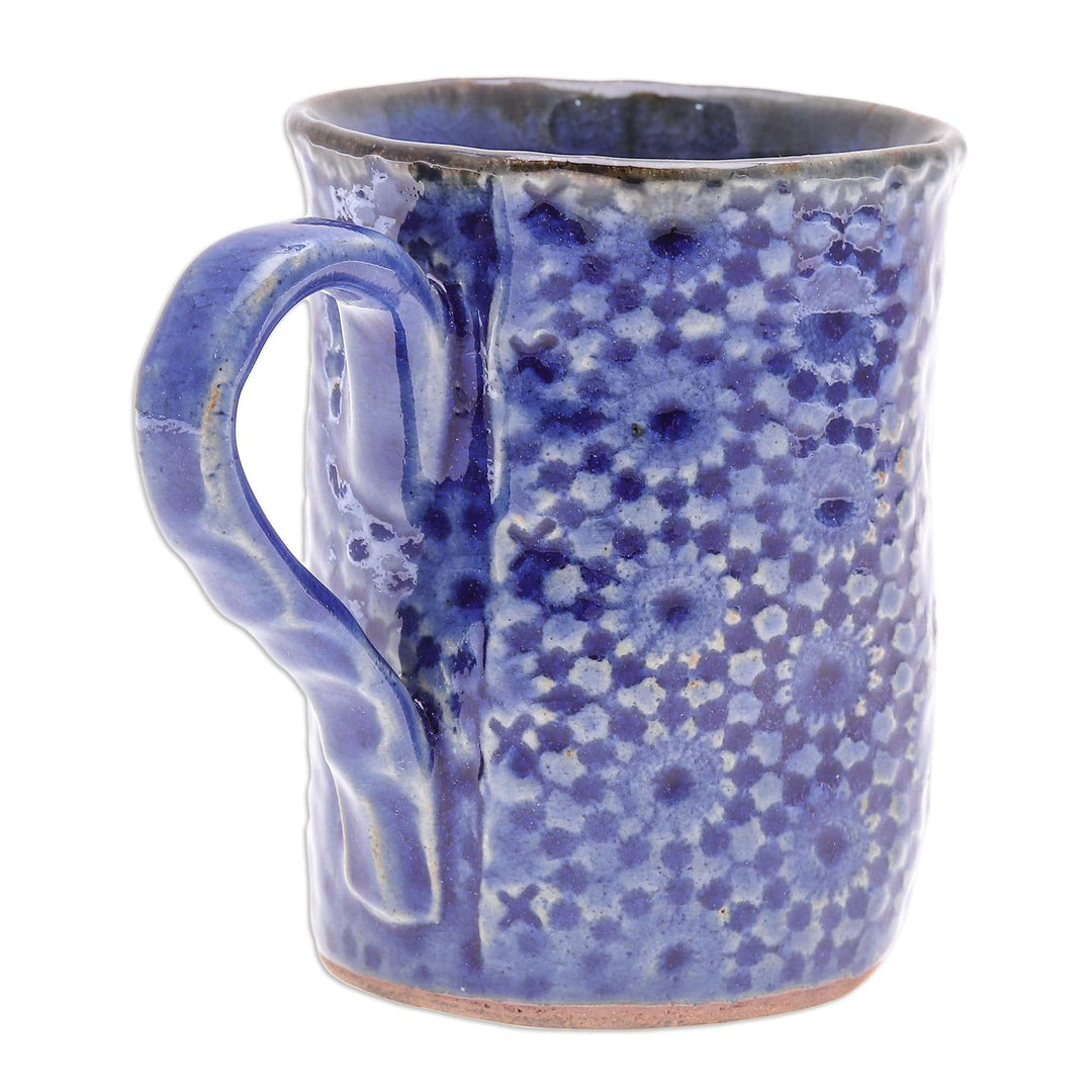 Handmade Blue Ceramic Mug from Thailand - Blue Medallion