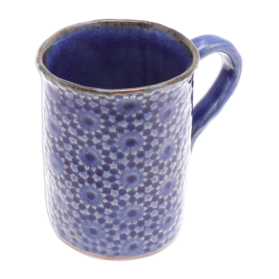 Handmade Blue Ceramic Mug from Thailand - Blue Medallion