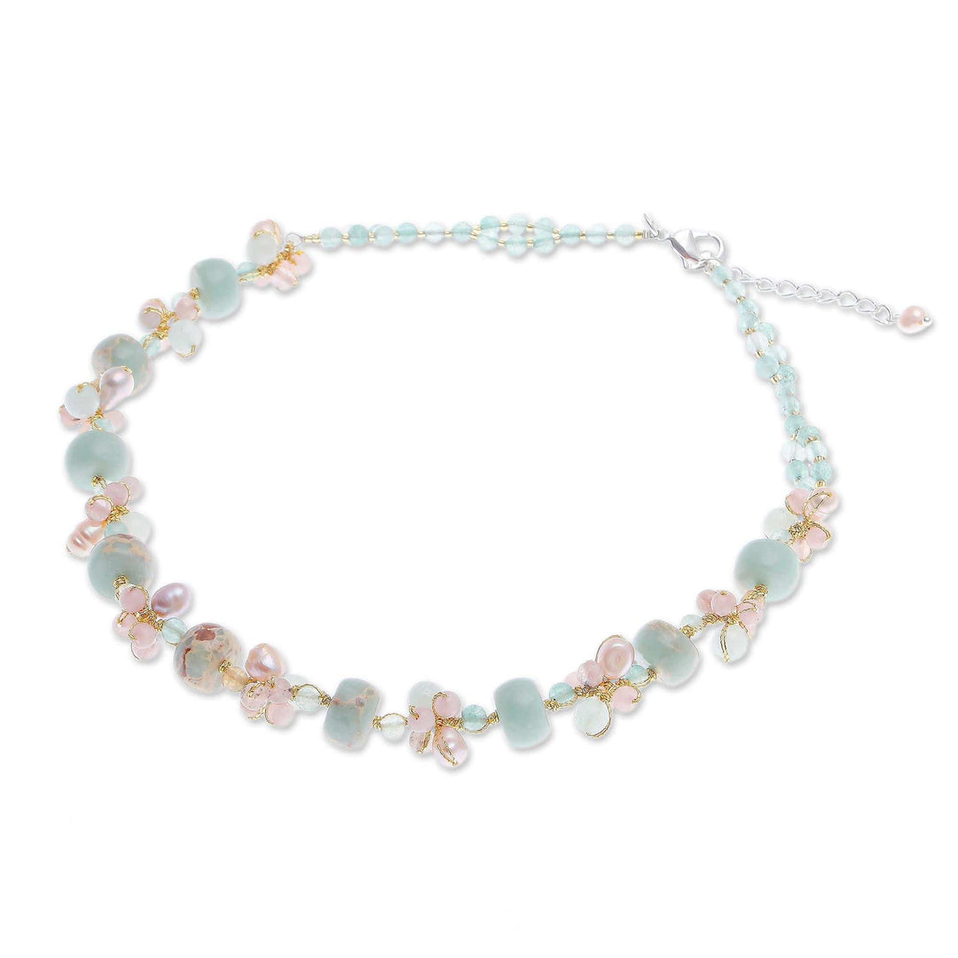 Handmade Rose Quartz and Cultured Pearl Pendant Necklace - Pastel Mood
