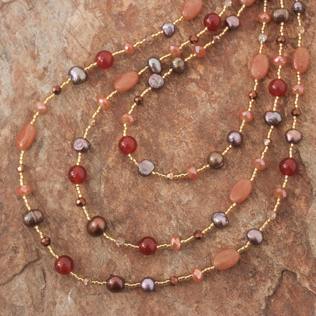 Colorful Multi-Gemstone Beaded Strand Necklace from Thailand - Fancy Orange