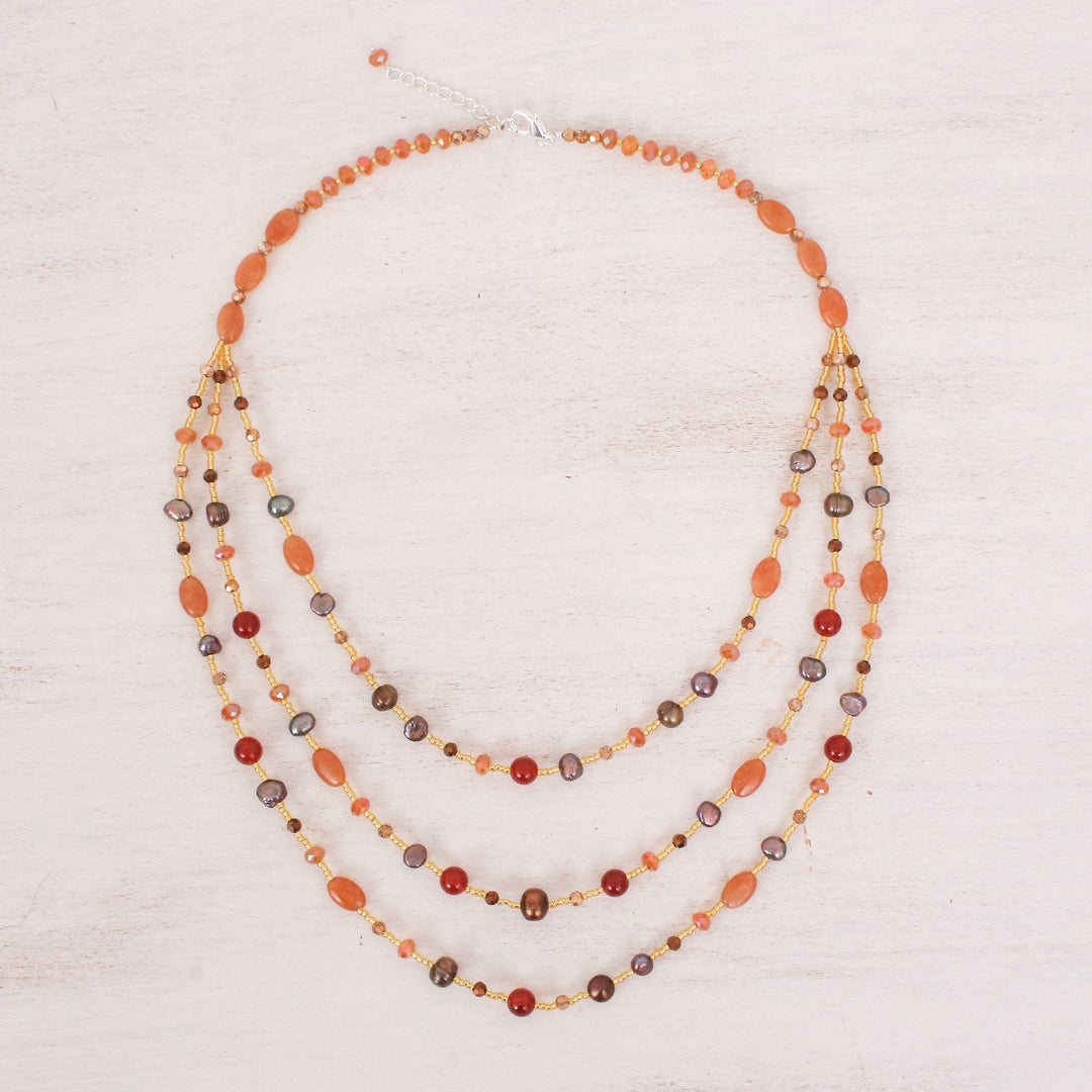Colorful Multi-Gemstone Beaded Strand Necklace from Thailand - Fancy Orange