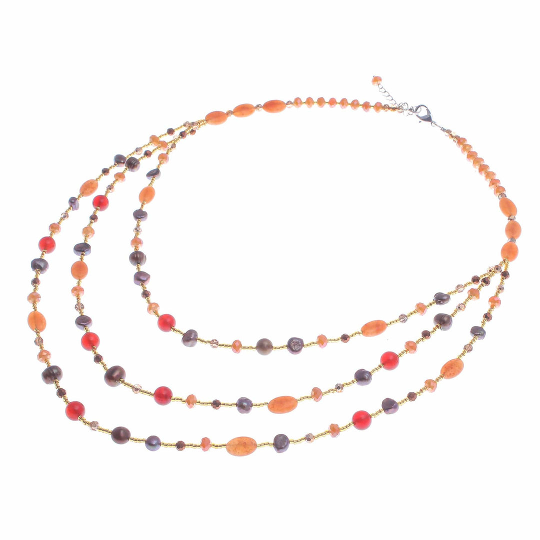Colorful Multi-Gemstone Beaded Strand Necklace from Thailand - Fancy Orange