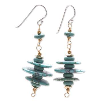 Reconstituted Turquoise Dangle Earrings with 14k Gold Accent - Mystic Discs