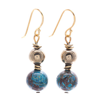 Jasper and Hematite Dangle Earrings with Gold Accented Hooks - Golden Planet