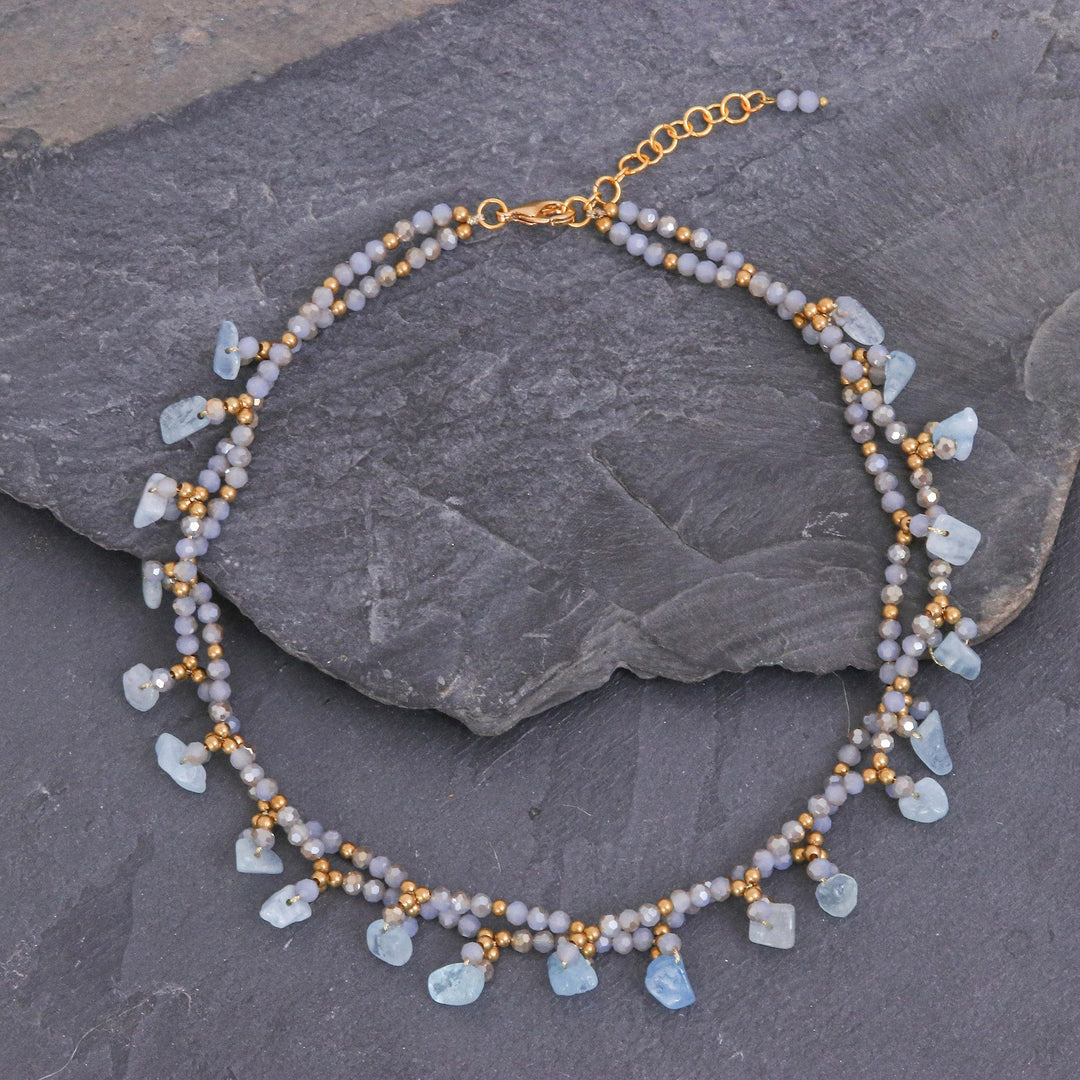 Aquamarine Beaded Necklace with 14k Gold Accents - Wonderful Light Blue
