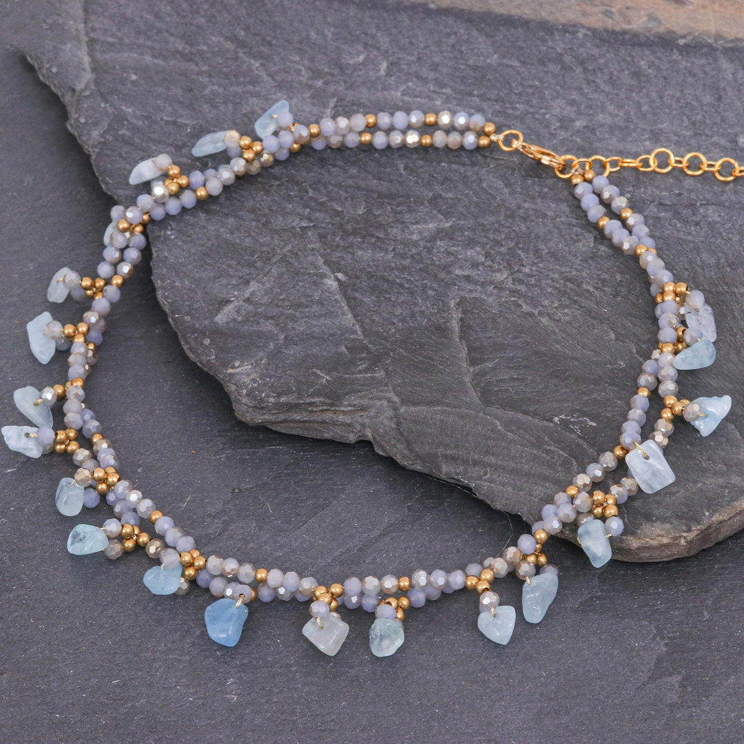 Aquamarine Beaded Necklace with 14k Gold Accents - Wonderful Light Blue