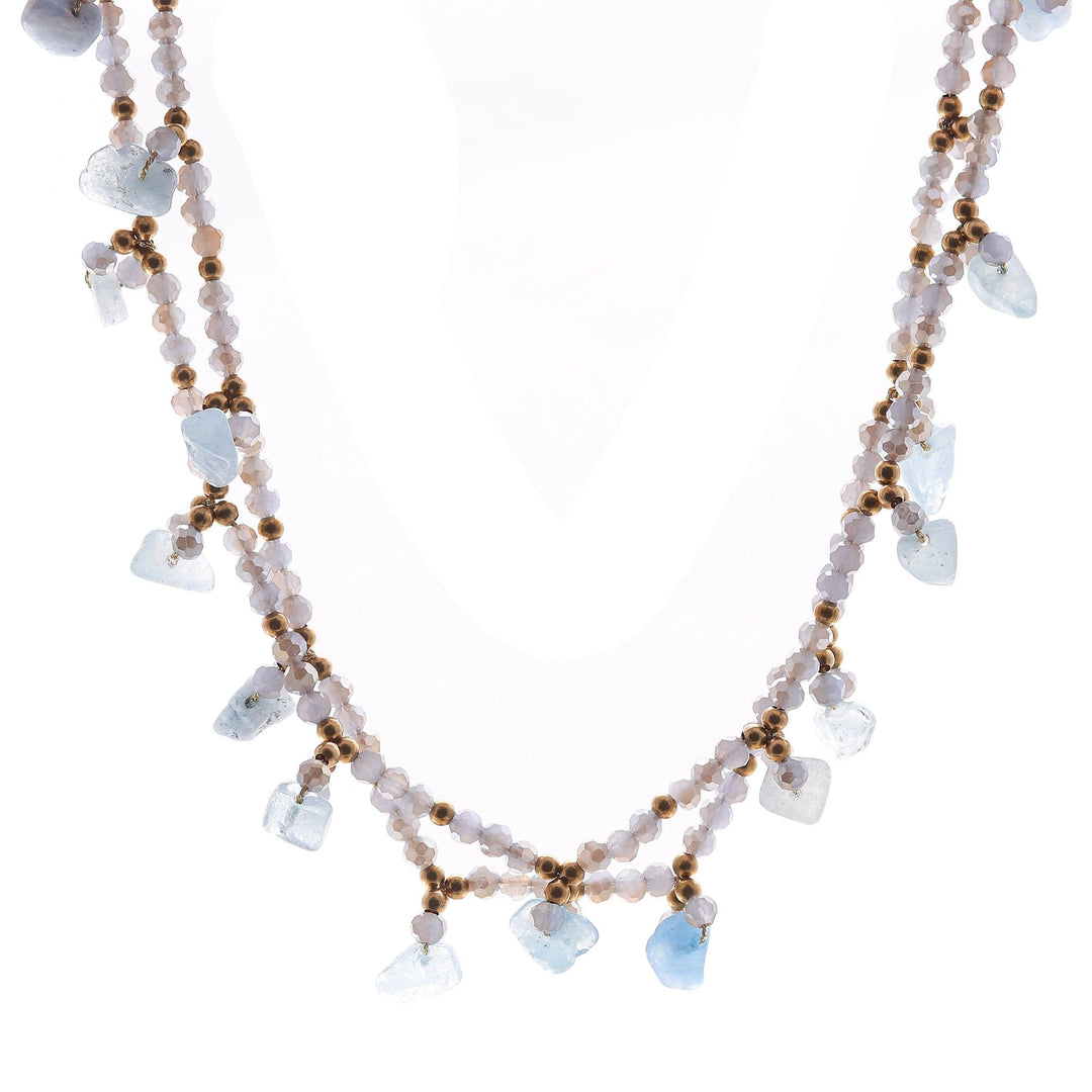 Aquamarine Beaded Necklace with 14k Gold Accents - Wonderful Light Blue