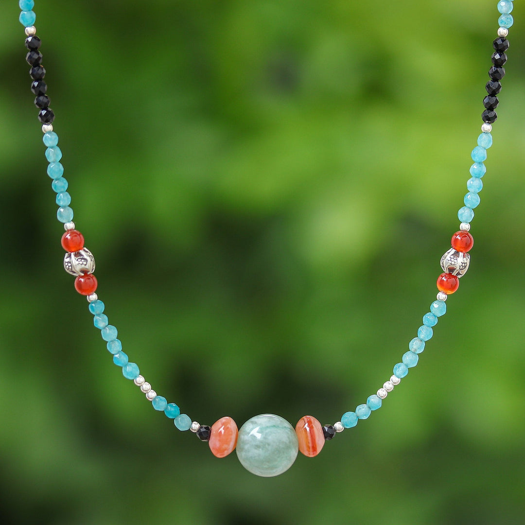 Quartz & Multi Gemstone Beaded Pendant Necklace - Sweet as The Sky