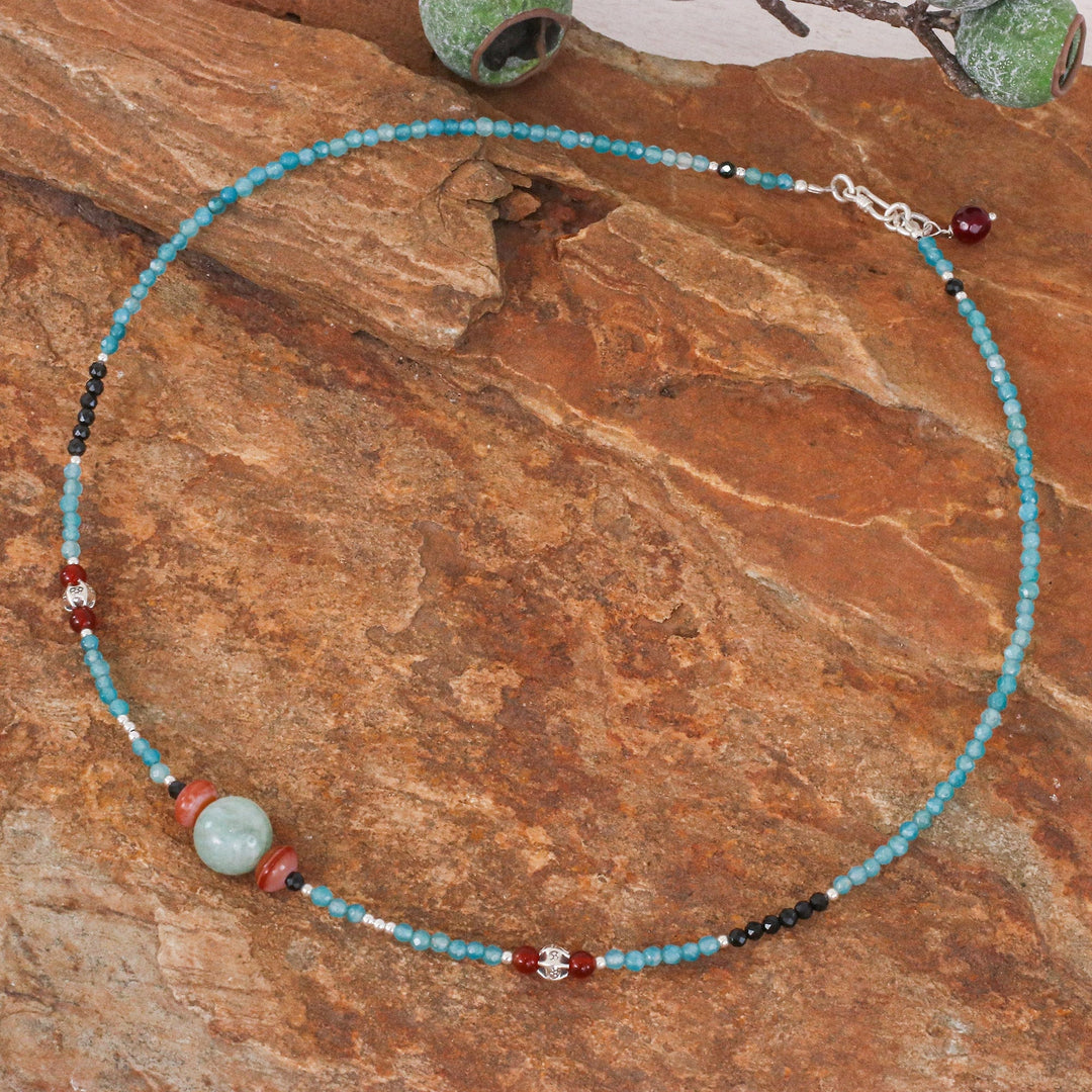 Quartz & Multi Gemstone Beaded Pendant Necklace - Sweet as The Sky