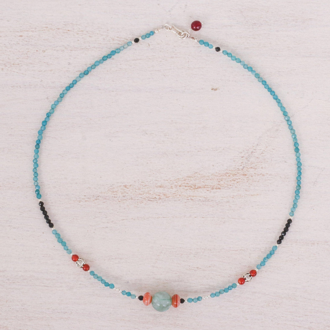 Quartz & Multi Gemstone Beaded Pendant Necklace - Sweet as The Sky