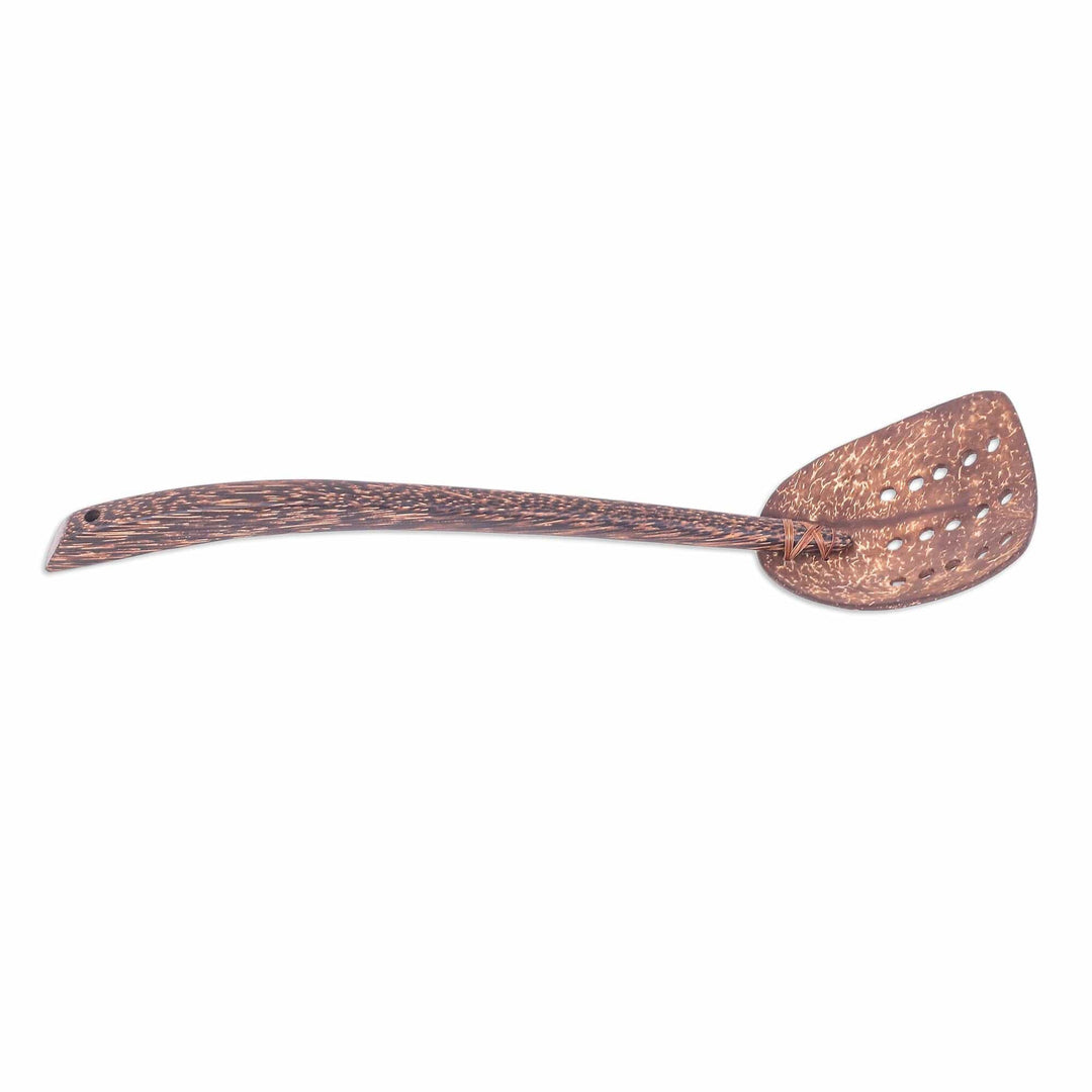 Handcrafted Coconut Shell and Wood Slotted Spatula with Dots - Cooking Dots
