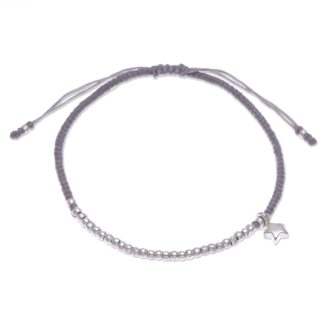 Grey Silver Beaded Bracelet with Star Charm - Grey Glowing Star
