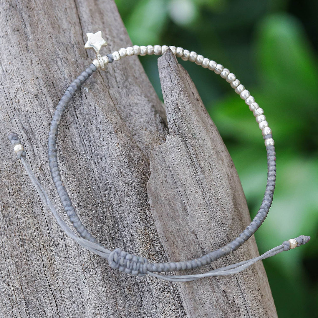 Grey Silver Beaded Bracelet with Star Charm - Grey Glowing Star