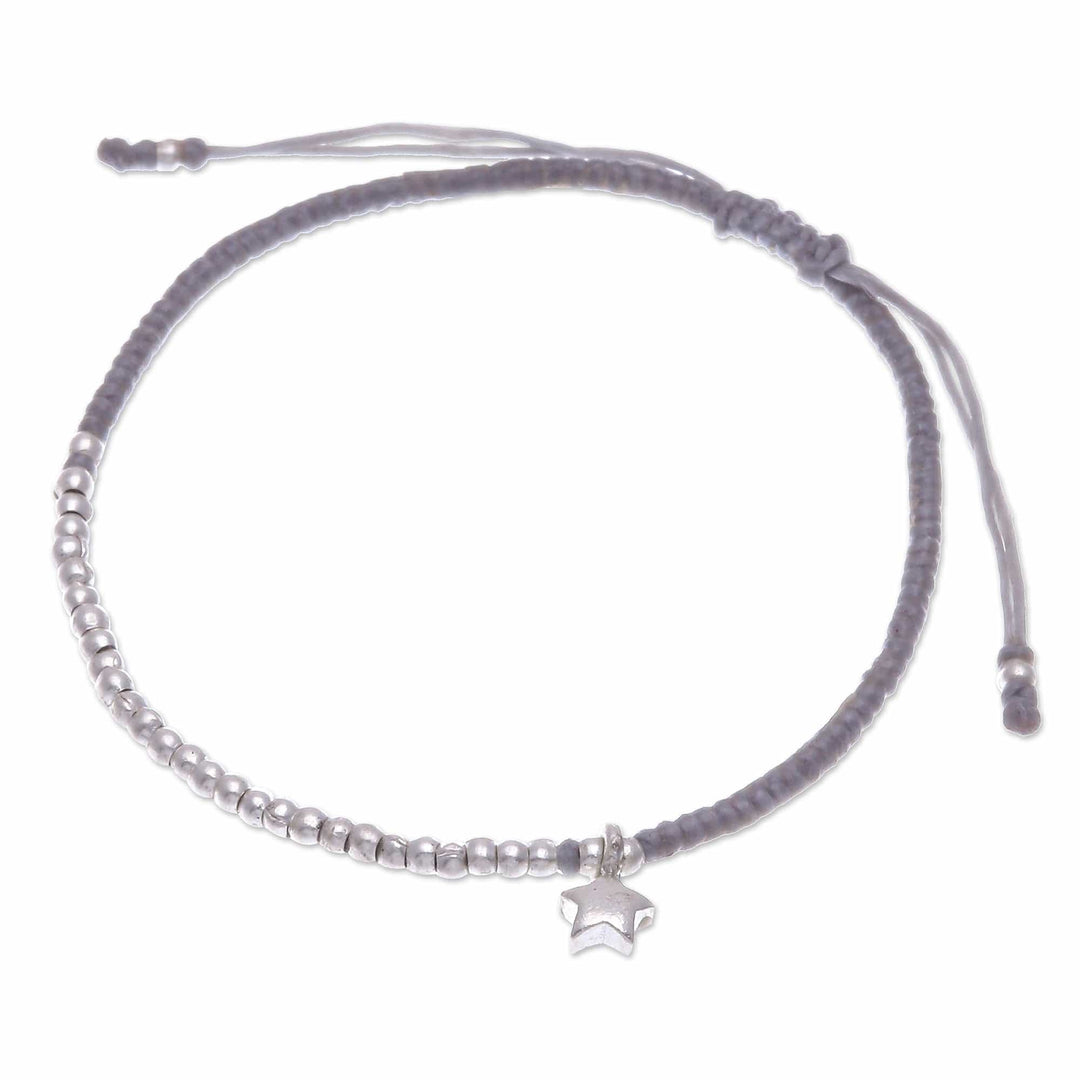 Grey Silver Beaded Bracelet with Star Charm - Grey Glowing Star