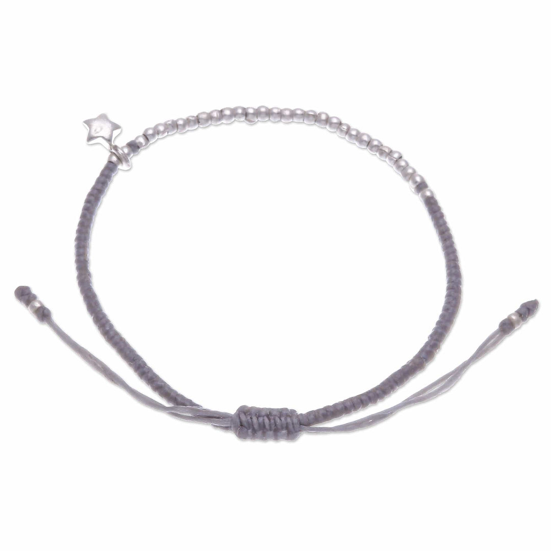 Grey Silver Beaded Bracelet with Star Charm - Grey Glowing Star