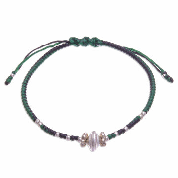 Silver Pendant Bracelet in Green and Black - Spinning Green