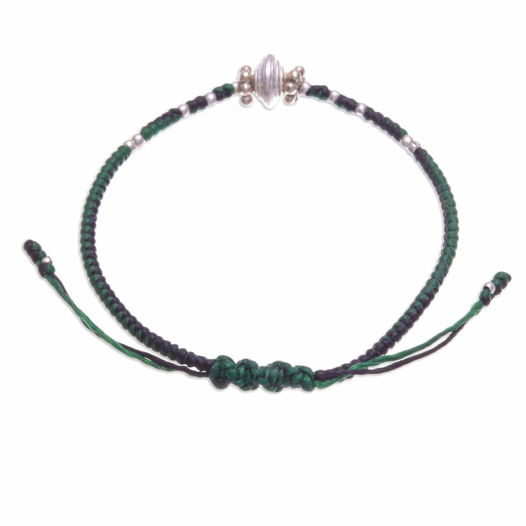 Silver Pendant Bracelet in Green and Black - Spinning Green