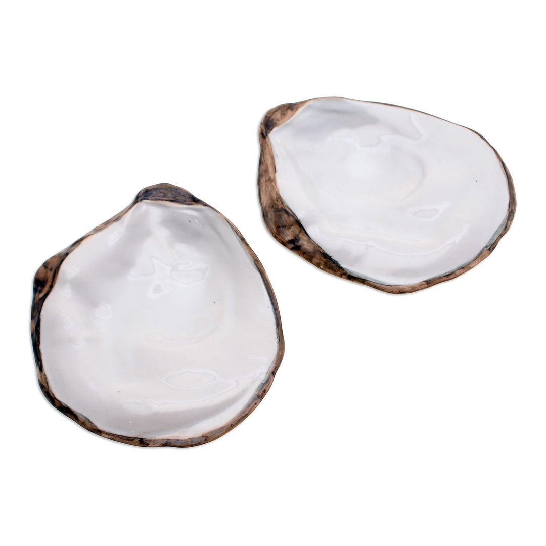 Handcrafted Round Ceramic Oyster Snack Plates (Pair) - Marine Ambrosia