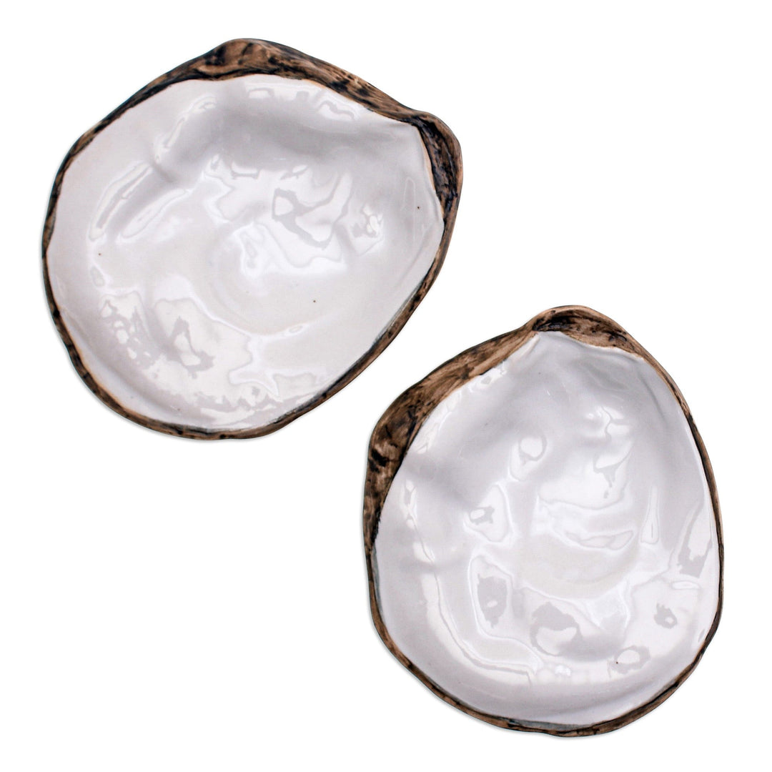 Handcrafted Round Ceramic Oyster Snack Plates (Pair) - Marine Ambrosia
