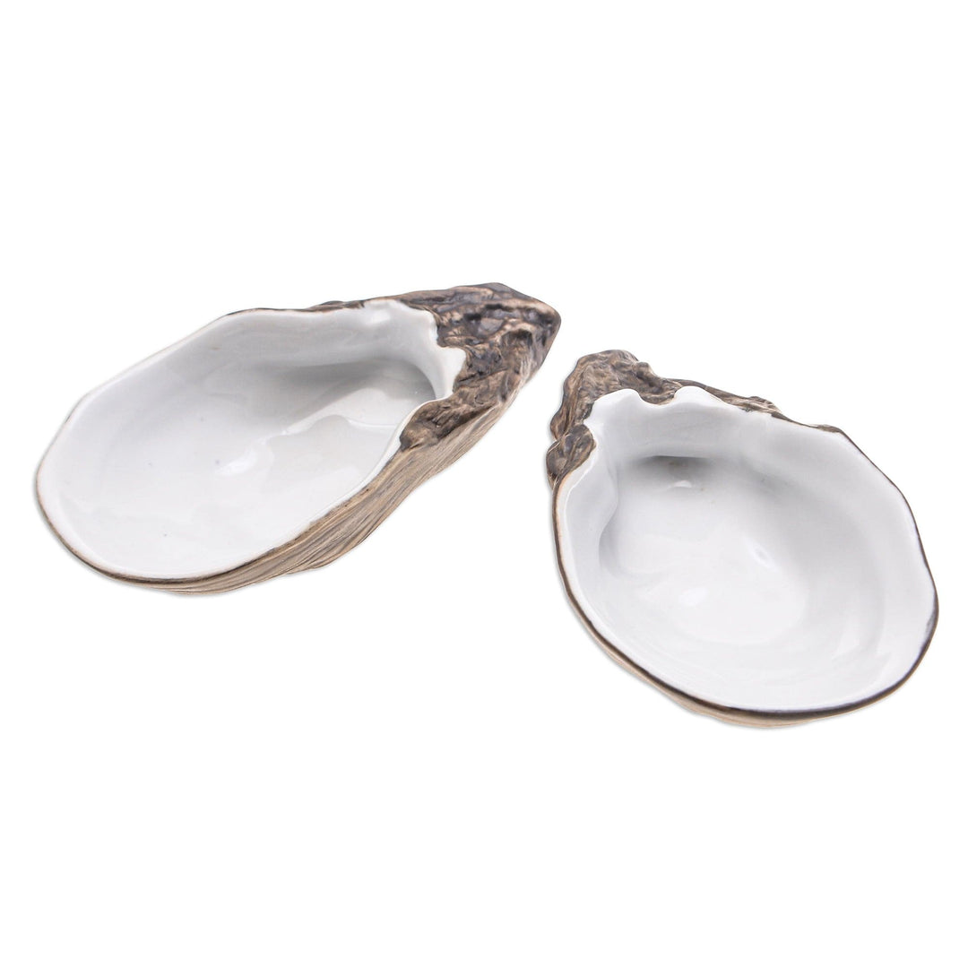 Handcrafted Ceramic Oyster Snack Plates from Thailand (Pair) - Ocean Manna