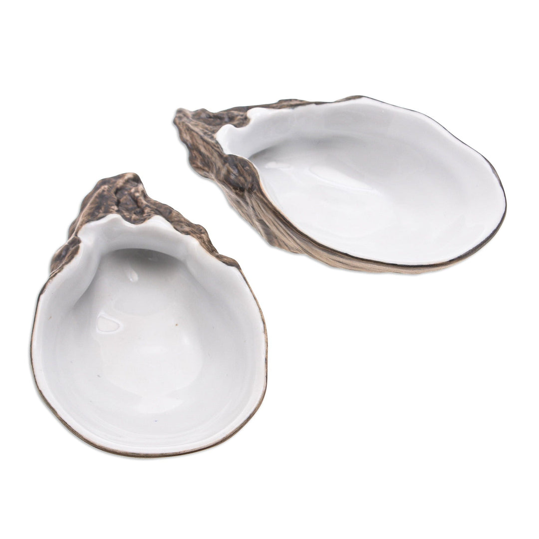 Handcrafted Ceramic Oyster Snack Plates from Thailand (Pair) - Ocean Manna