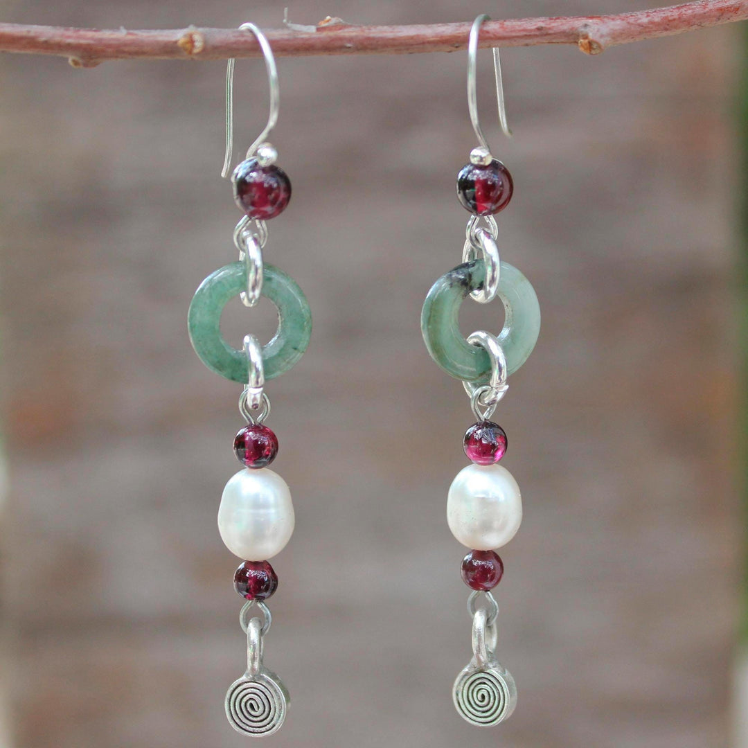 Handcrafted Jade and Pearl Dangle Earrings - Clouds of Pearl