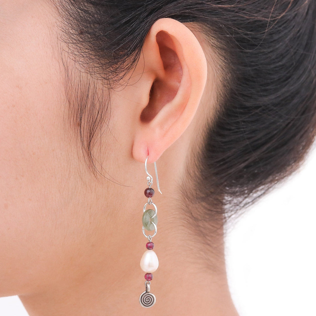 Handcrafted Jade and Pearl Dangle Earrings - Clouds of Pearl