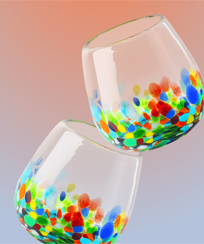 Handblown Recycled Wine Glasses - Set of 2 - Round Ribbon of Sunshine –  GlobeIn